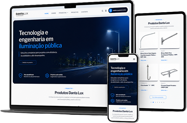 Site da Danta Lux em desktop, tablet e celular