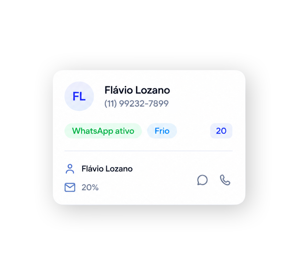 Card de lead com WhatsApp ativo